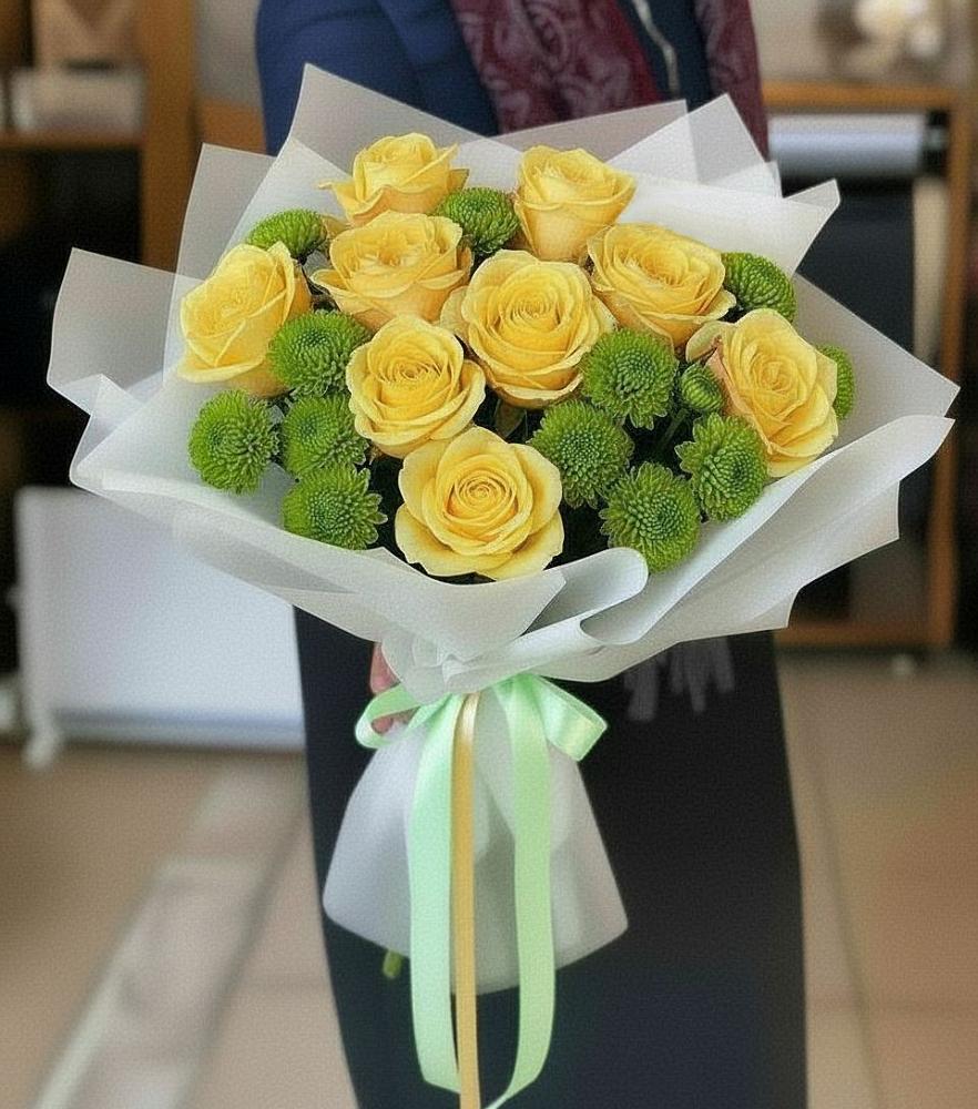 Букет цветов из: Хризантемы и Розы в Ивановское