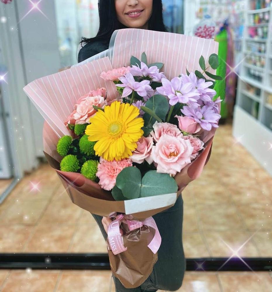 Букет цветов из: Герберы, Хризантемы, Розы и Гвоздики в Ивановское