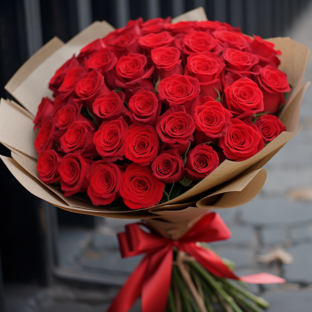 Букет 51 Красная роза Эдлесс Лав в Ивановское