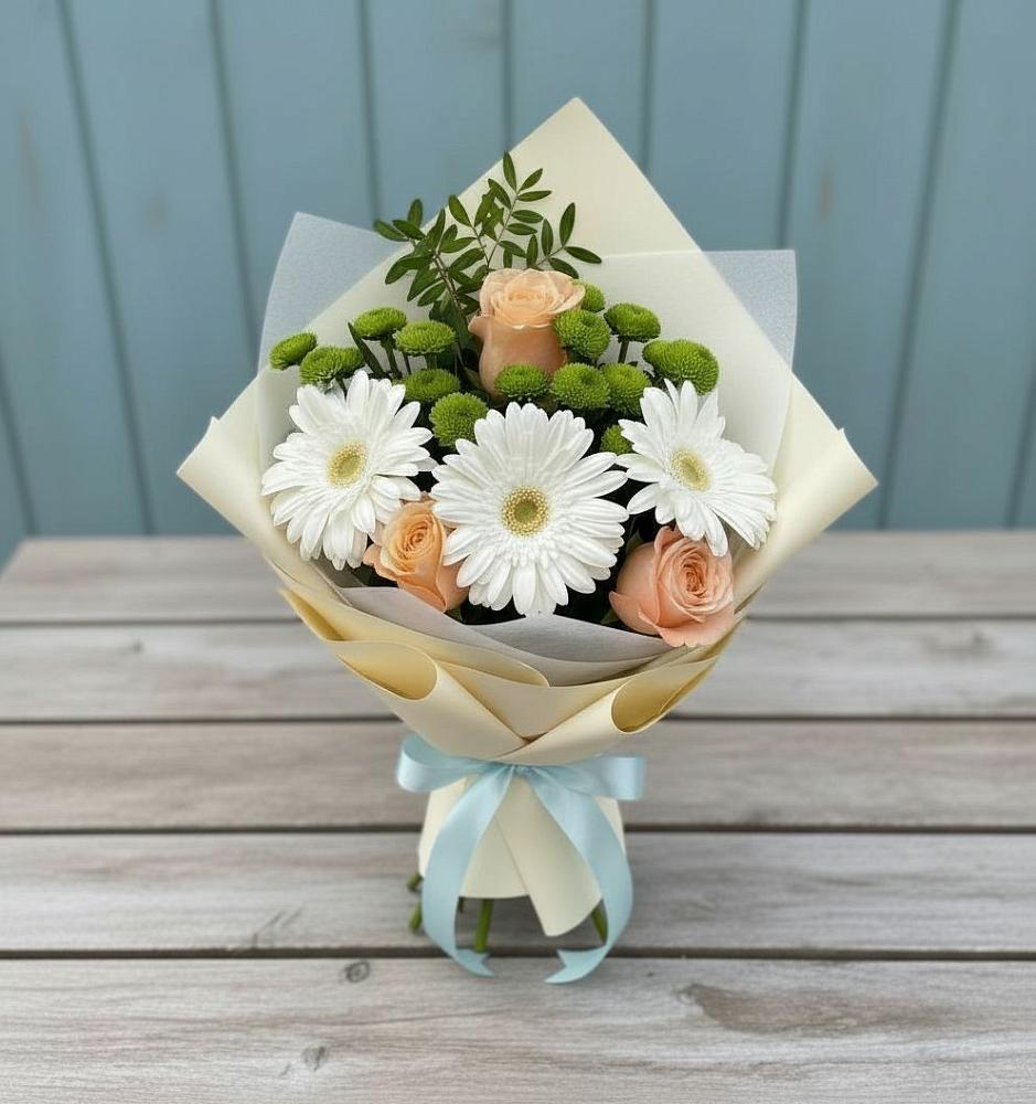 Букет цветов из: Герберы, Розы и Хризантемы в Ивановское