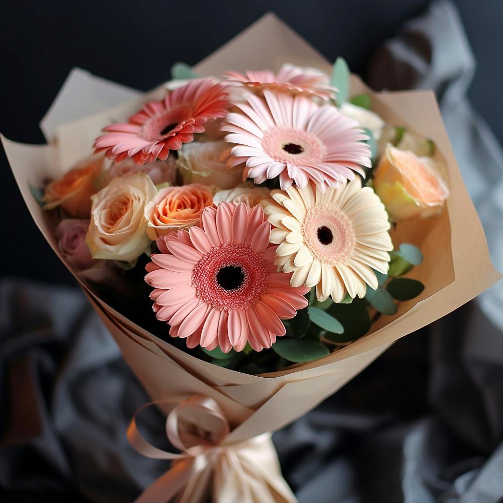 Букет цветов из: Герберы и Розы в Ивановское