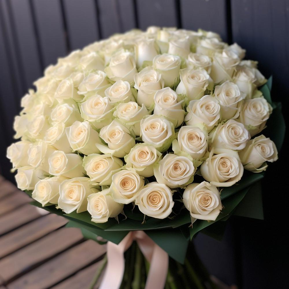 Букет 101 Белая роза Крем де ля Крем в Ивановское
