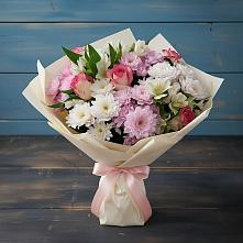 Букет цветов из:  Хризантемы, Альстромерии и Розы в Ивановское