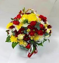 Цветочная композиция из Хризантемы и Розы в корзине в Ивановское