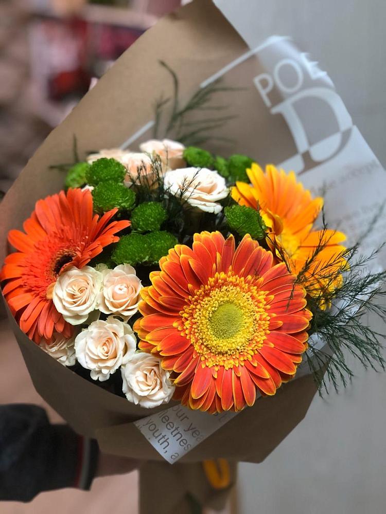 Букет цветов из: Герберы, Хризантемы и Розы в Ивановское